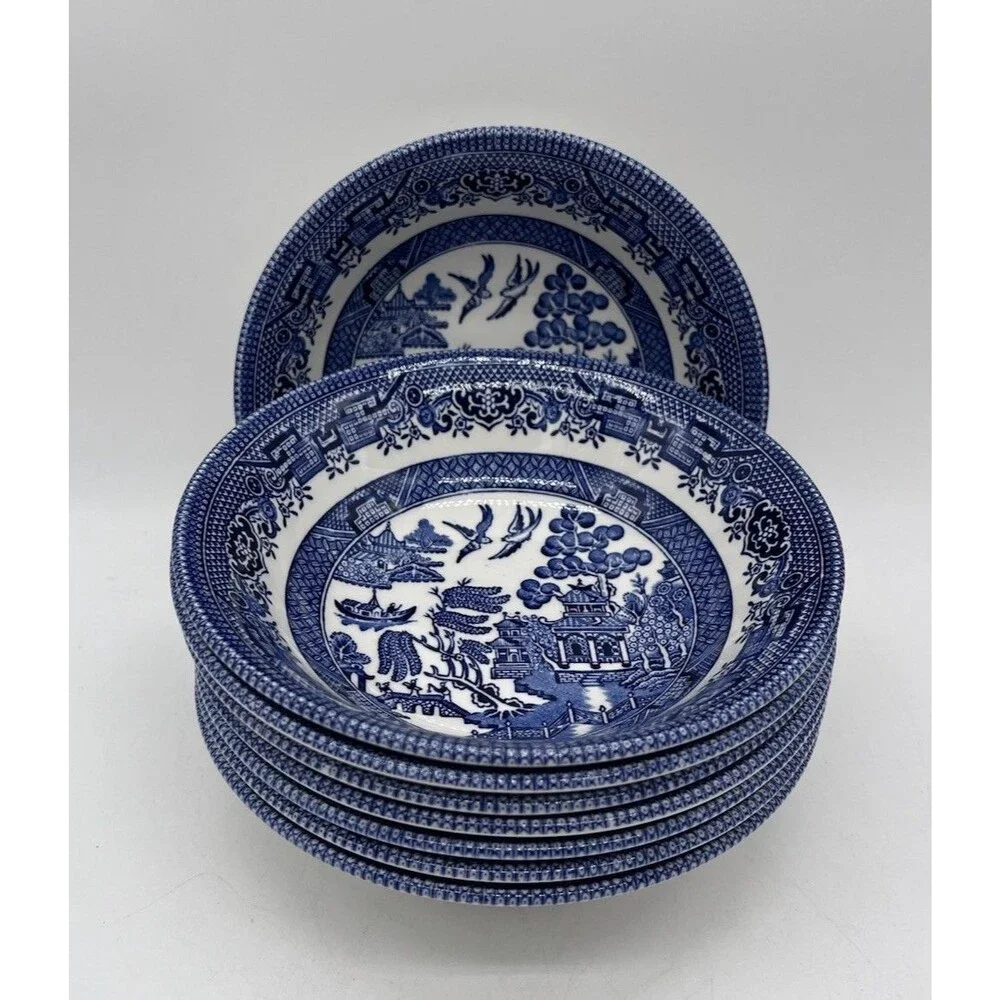 Set 8 Churchill Blue Willow Cereal / Dessert / Berry Bowls 6” England